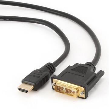 GEMBIRD CABLU video  adaptor HDMI (T) la DVI-D SL (T), 1.8m, conectori auriti, negru, „CC-HDMI-DVI-6”
