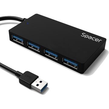 Hub extern Spacer porturi usb:USB 3.0x4 conectare prin USB 3.0 negru