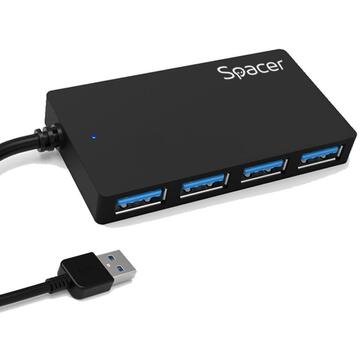 Hub extern Spacer porturi usb:USB 3.0x4 conectare prin USB 3.0 negru