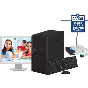 Euro 200 Sistem STARTER PRO 1: calculator+monitor+tastatura+mouse+boxe + CADOU Router Wireless