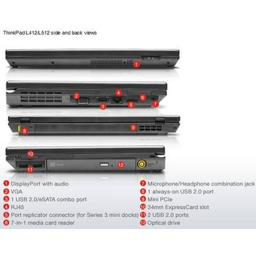 Laptop Refurbished Lenovo ThinkPad L412  Core i5 M520 2.4GHz 4GB DDR3 160GB 14.1 inch